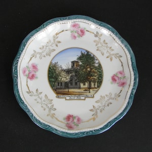 ca 1905 NEWCOMERSTOWN OHIO souvenir plate, Old High School Building built 1855, YINGLING and Sons, Made in Germany plate
