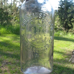 nice LOUIS TAUSSIG Whiskey liquor bottle, Western Whiskey, San Francisco, S. F. CALIFORNIA, saloon bottle, Riley lip finish