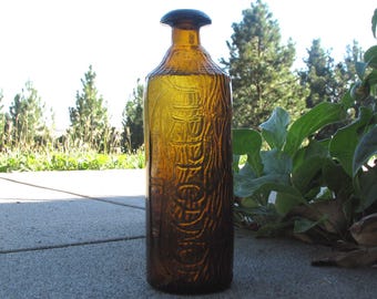 Beautiful! old Amber TIPPECANOE Bitters medicine bottle, H. H. Warner&#39;s Figural LOG shaped bottle, MUSHROOM style top, Rochester New York