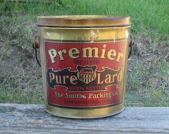 Vintage Marhoefer Pure Lard Tin, Kuhner Packing Advertising Bucket