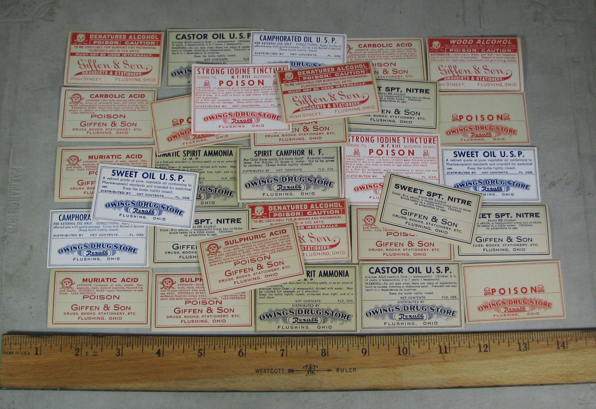 28 Old FLUSHING OHIO Medicine & Bottle Labels, GIFFEN and Son, Owings ...