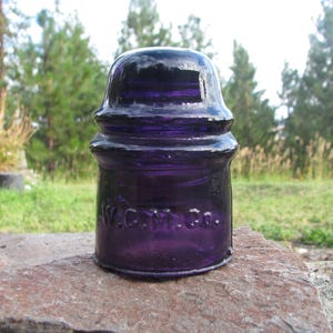 nice! Royal Purple WGM Co glass insulator, Denver insulator, telegraph, telephone line insulator, cd 121 insulator, Toll Line