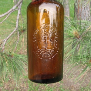 Crown Distilleries Bottle, Antique Western WHISKEY Bottle, amber whiskey bottle, old Wild West bottle, Riley Stopper