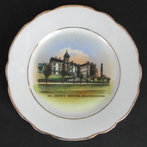 Antique BELLINGHAM WASHINGTON souvenir plate, St. Joseph&#39;s HOSPITAL building, Shaw&#39;s Bargain Store, Made in Germany plate