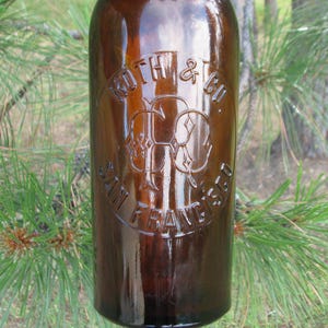 Pre-Pro ROTH & Co liquor bottle, Antique Western WHISKEY Bottle, San Francisco amber whiskey bottle, Wild West bottle, Basement Bar Decor