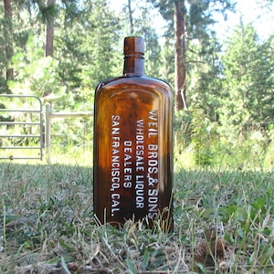 nice! WEIL Bros. & Sons Western Whiskey Bottle, SAN FRANCISCO California, Wild West, Basement Bar Decor, Pre Prohibition flask