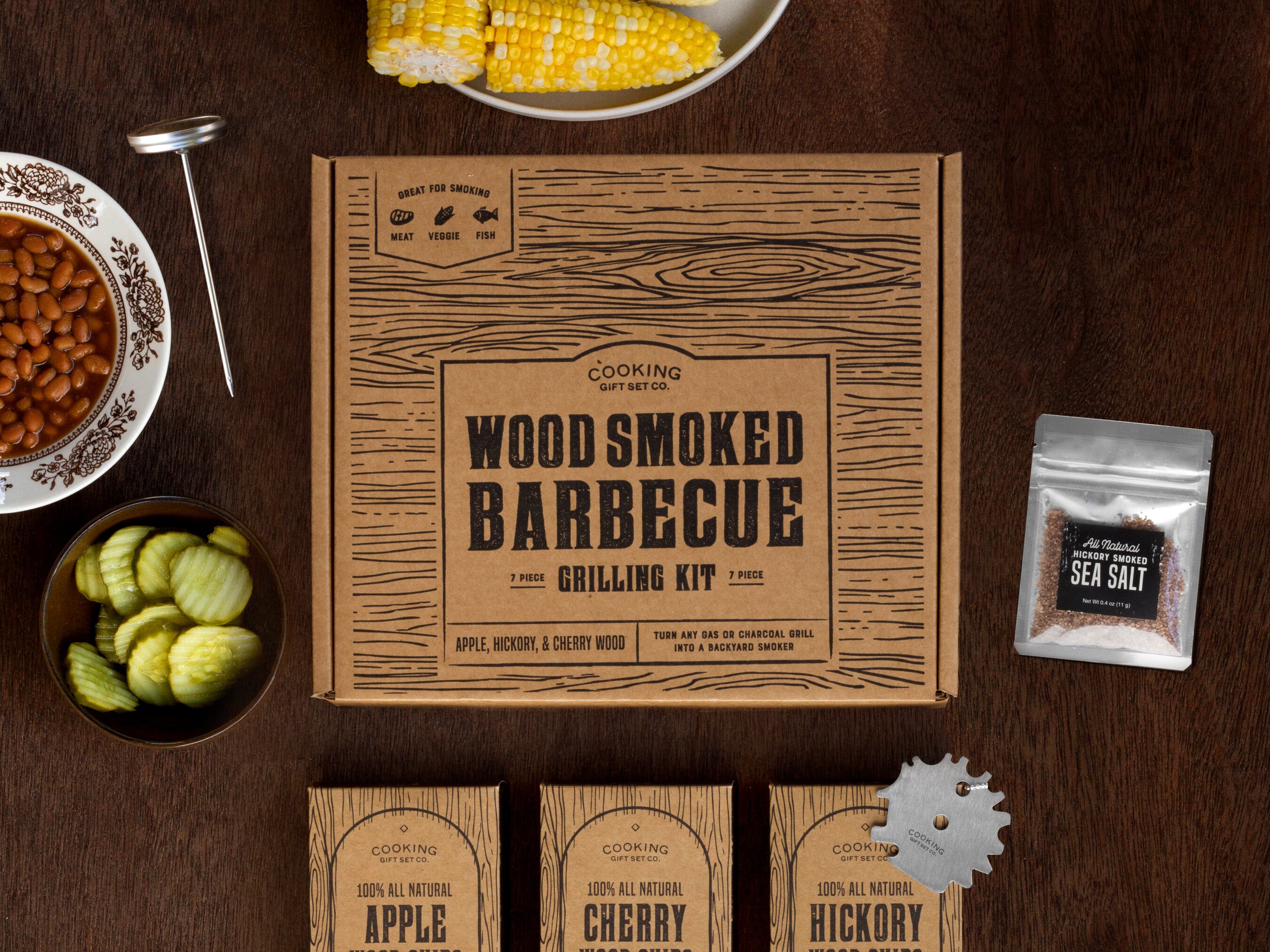Wood Smoked BBQ Kit 8-piece Grilling Gifts for Men, Dad Gifts 