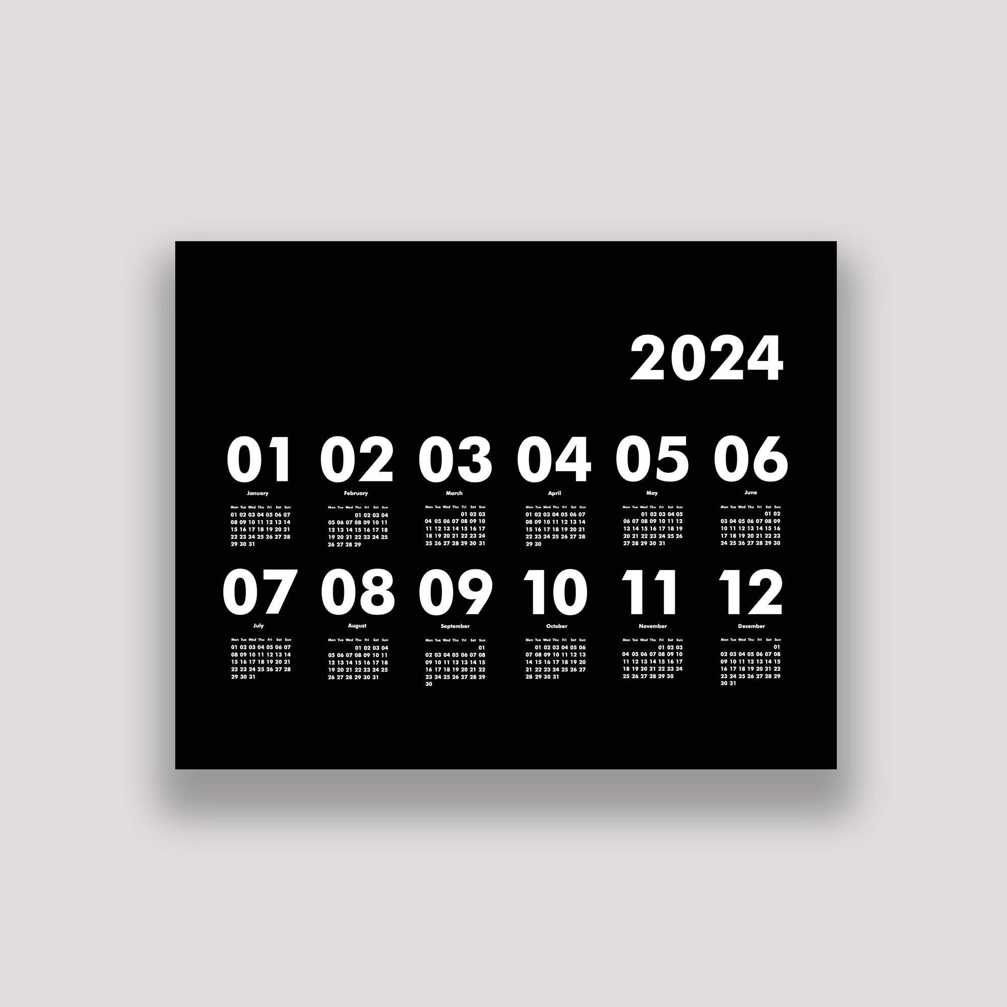 Minimalist Black Wall Calendar 2024 by Kajastef horizontal Etsy