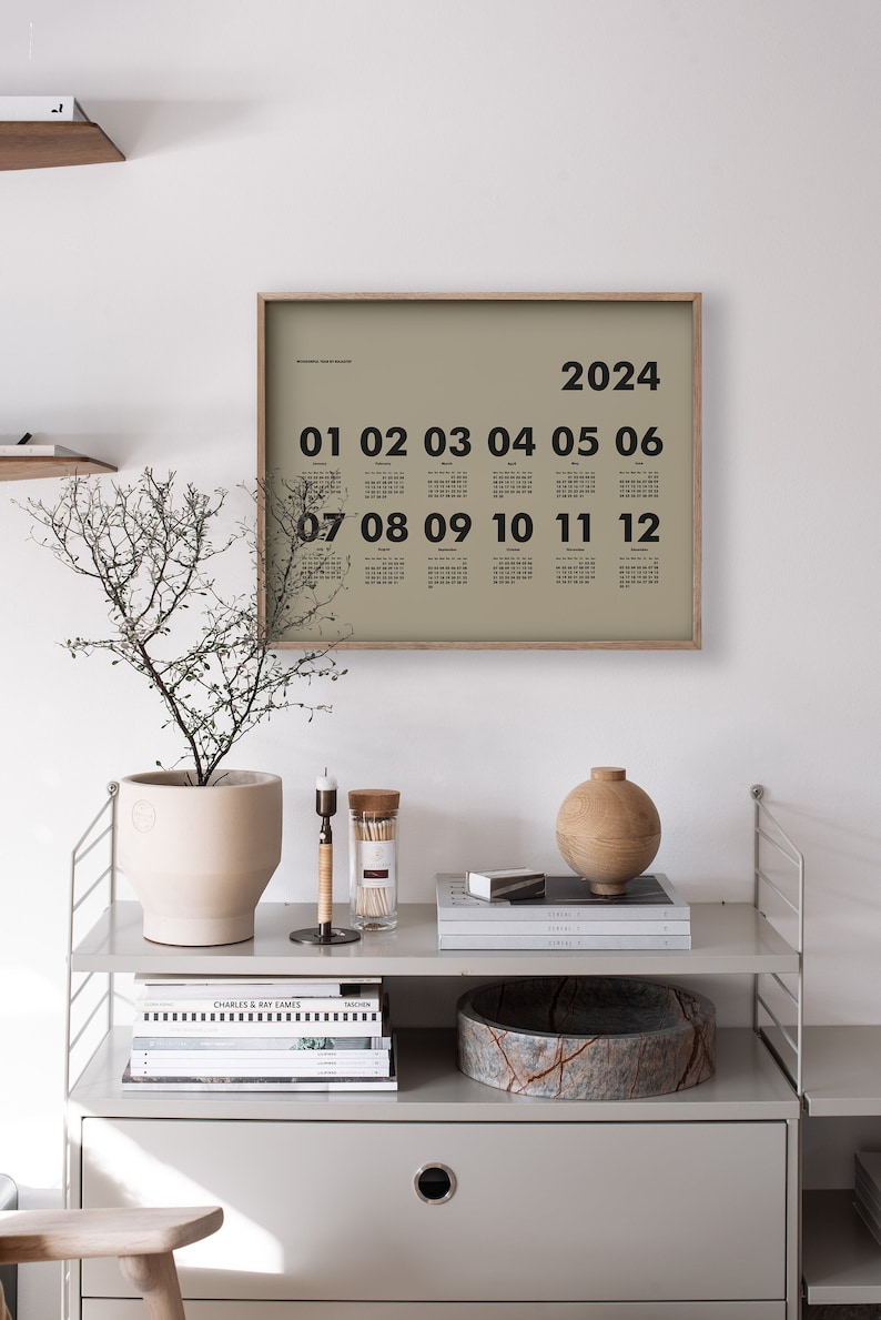 Minimalist Greige Wall Calendar 2024 by Kajastef horizontal Etsy
