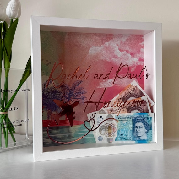 Personalised Honeymoon Fund Money Box Frame - Custom Wedding Keepsake
