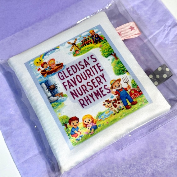 Personalised Fabric Nursery Rhyme Book - Custom Crinkle Sensory Toy and Baby Keepsake (12x12cm)