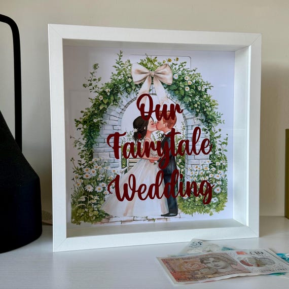 Personalised Wedding Money Box Frame: Fairytale Wedding Savings Fund