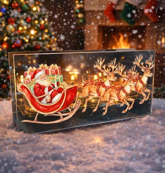 Christmas Candle Holder - Reindeer Mirrored Infinity Tealight Holder 24cm x 12cm