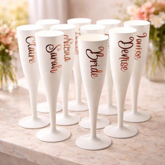 Personalised Plastic Champagne Flute - Bridal Party Gift