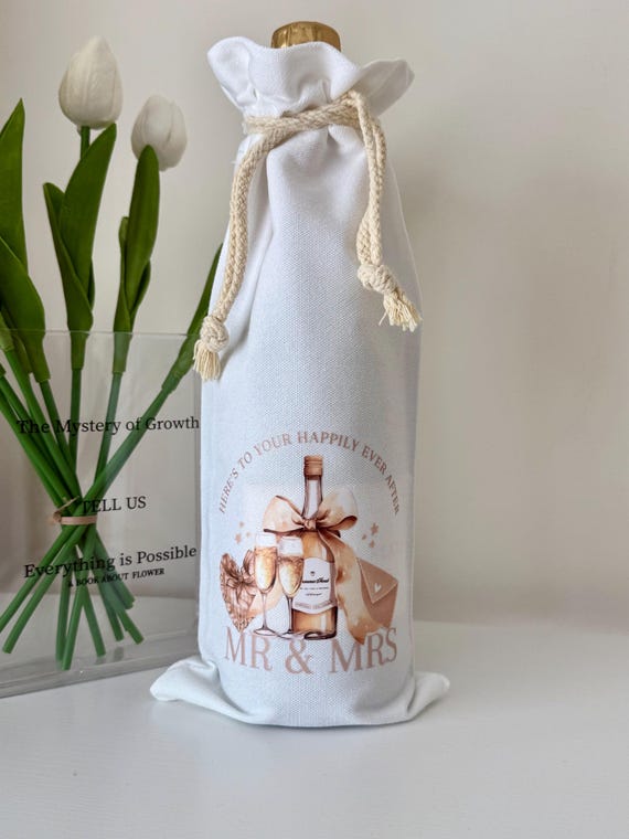 Personalised Fabric Bottle Bag - Custom Wedding Gift - Thank you Gift