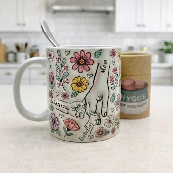 Personalised Mother's Day Mug – Custom Family Hands Illustration