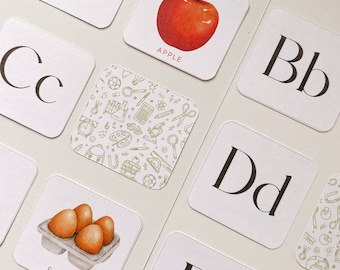 Jeu d'associations d'alphabets imprimable | Cartes ABC Montessori, ressources pour l'école-maison, alphabet de la nature, cadeau de Noël éducatif pour tout-petit