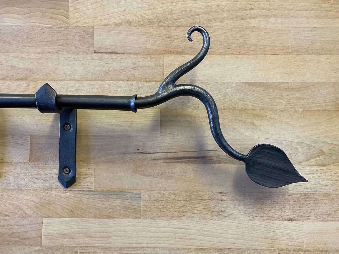 Metal Curtain Pole With Hand Leaf Design Finials and Brackets, Handmade Curtain Rail With