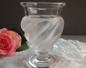 Vintage Lalique crystal vase. Frosted crystal swirling vase France.
