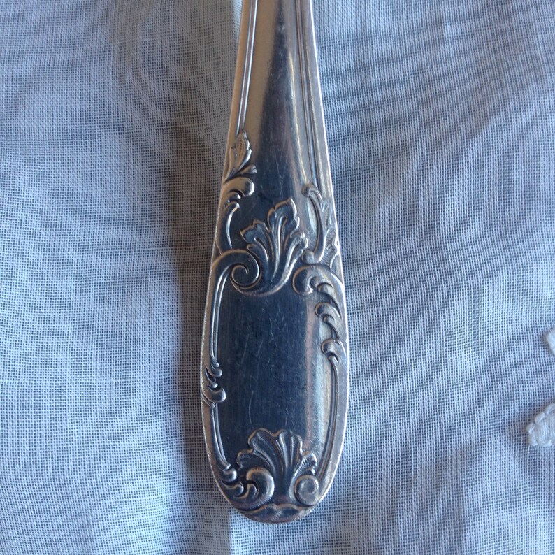 Rococo spoon Foliage and leaves chiseled trim French vintage silver plated dessert spoon