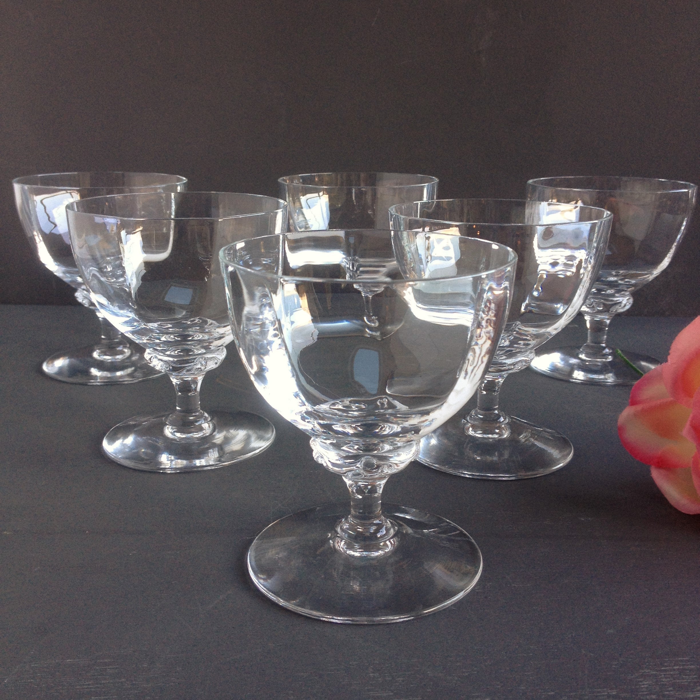 6 Verres en Cristal Vintage Français à Pans Coupés. Coupes Pied Style Daum. Coupe Champagne. Glaces.