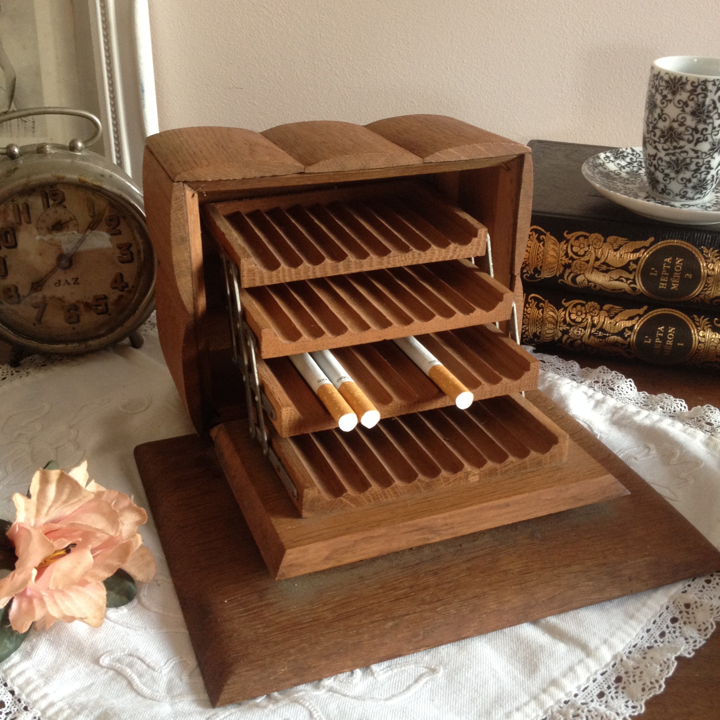 French vintage wooden cigarette box. 4 levels cigarette | Etsy