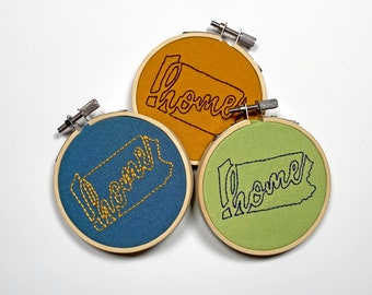 Pennsylvania Home || 3 inch Mini Embroidery Hoop Art || Multiple Colors Available