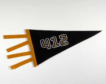 412 Pittsburgh Hand-Embroidered Felt Pennant Flag