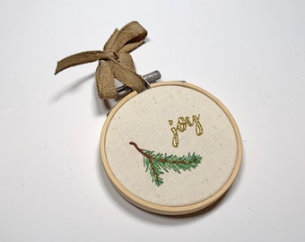 Joy Embroidered 3 inch Mini Hoop || Embroidered Christmas Ornament