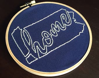 Pennsylvania Home || 5 inch Embroidery Hoop blue and white