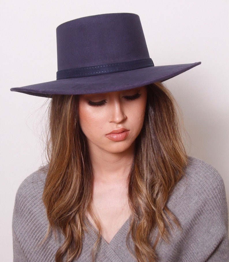 Blue Hats Womennavy Blue Fedorabolero Hatwestern Etsy