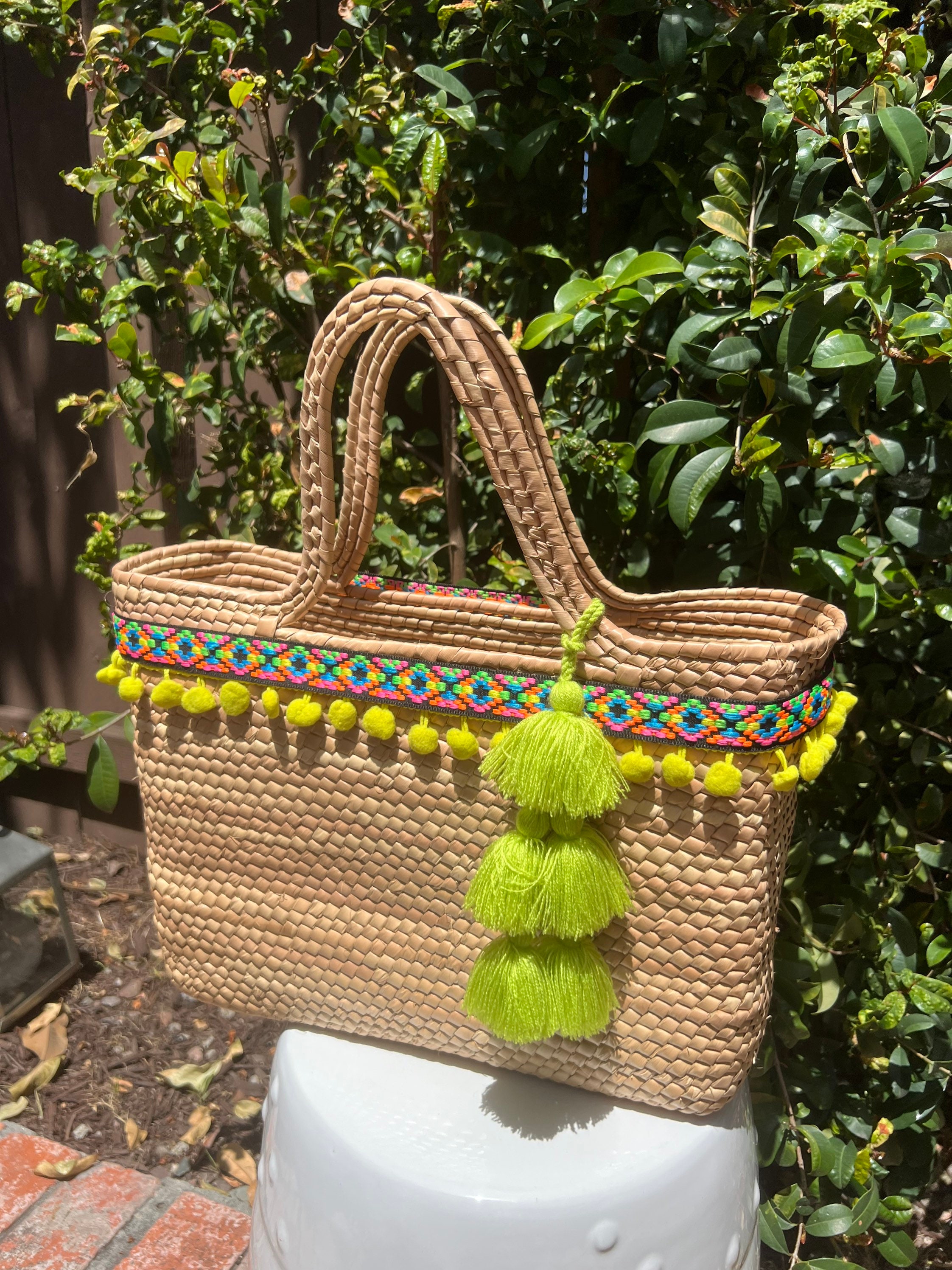 STRAW BASKET BAG / Beach Bag / Boho Bag / Mexican Straw Bag / - Etsy