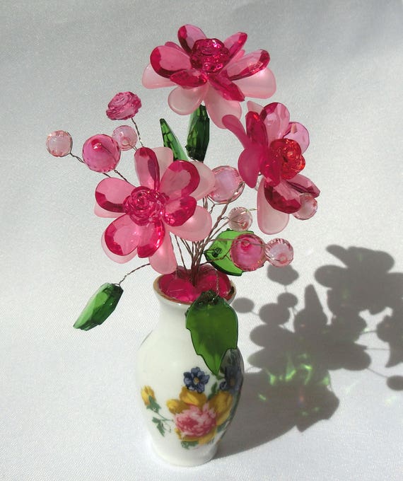Set Of 2 Flower Vase Set Desk Set Beaded Flower Vase Etsy