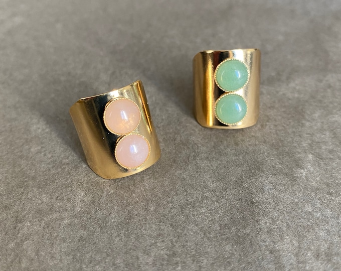 Héloise ring : XL gold ring with 2 rose quartz cabochons