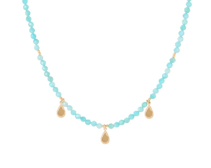 INDIRA amazonite choker necklace with gold tassels - Intuitu Paris