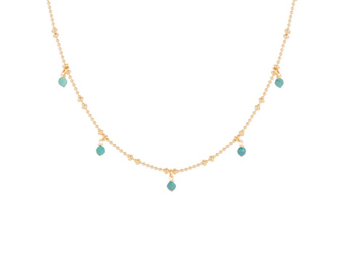 Necklace gilded with fine gold in ball chain with 5 chrysocolla stones