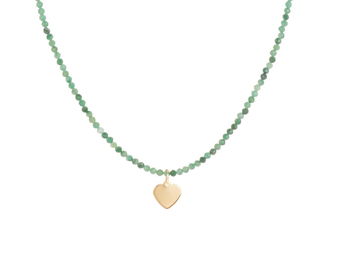 Green Japser beaded necklace with heart pendant