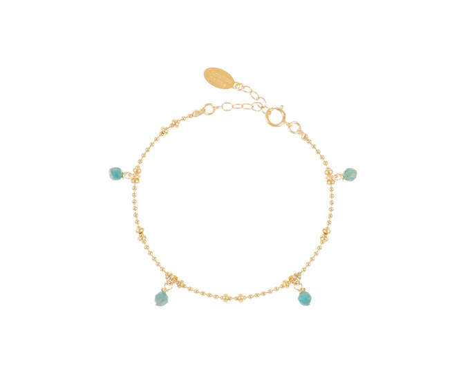 Gilded bracelet with fine gold in ball mesh with 4 chrysocolle pendants