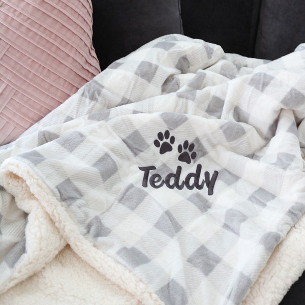 CUSTOM PLAID BLANKET (large)  |  50x60 Pet Blanket, Plaid Embroidered Blanket, Sherpa Blanket, Winter Blanket, Custom Plush Blanket