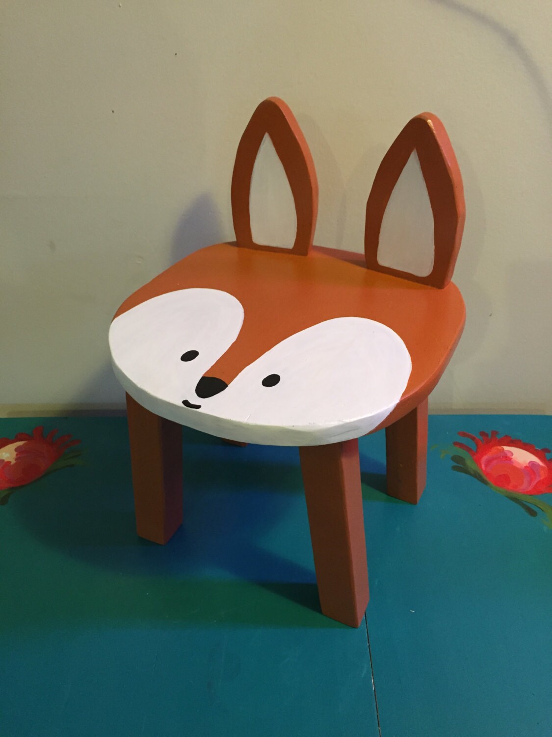 FOX stool Woodland nursery decor Orange hand painted wood | Etsy
