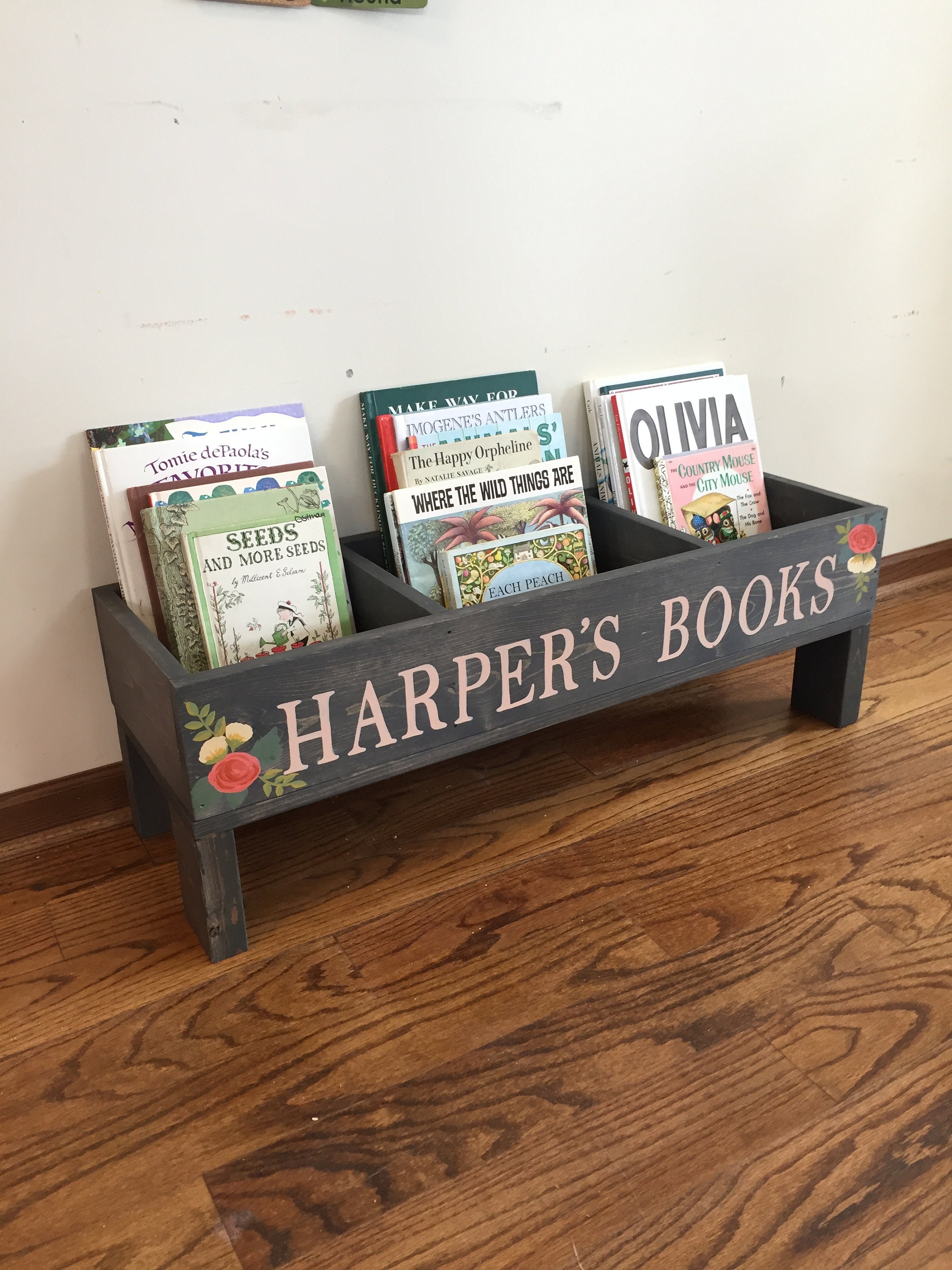 Kids Bookshelf Book Storage Bin Shelf Rustic 50