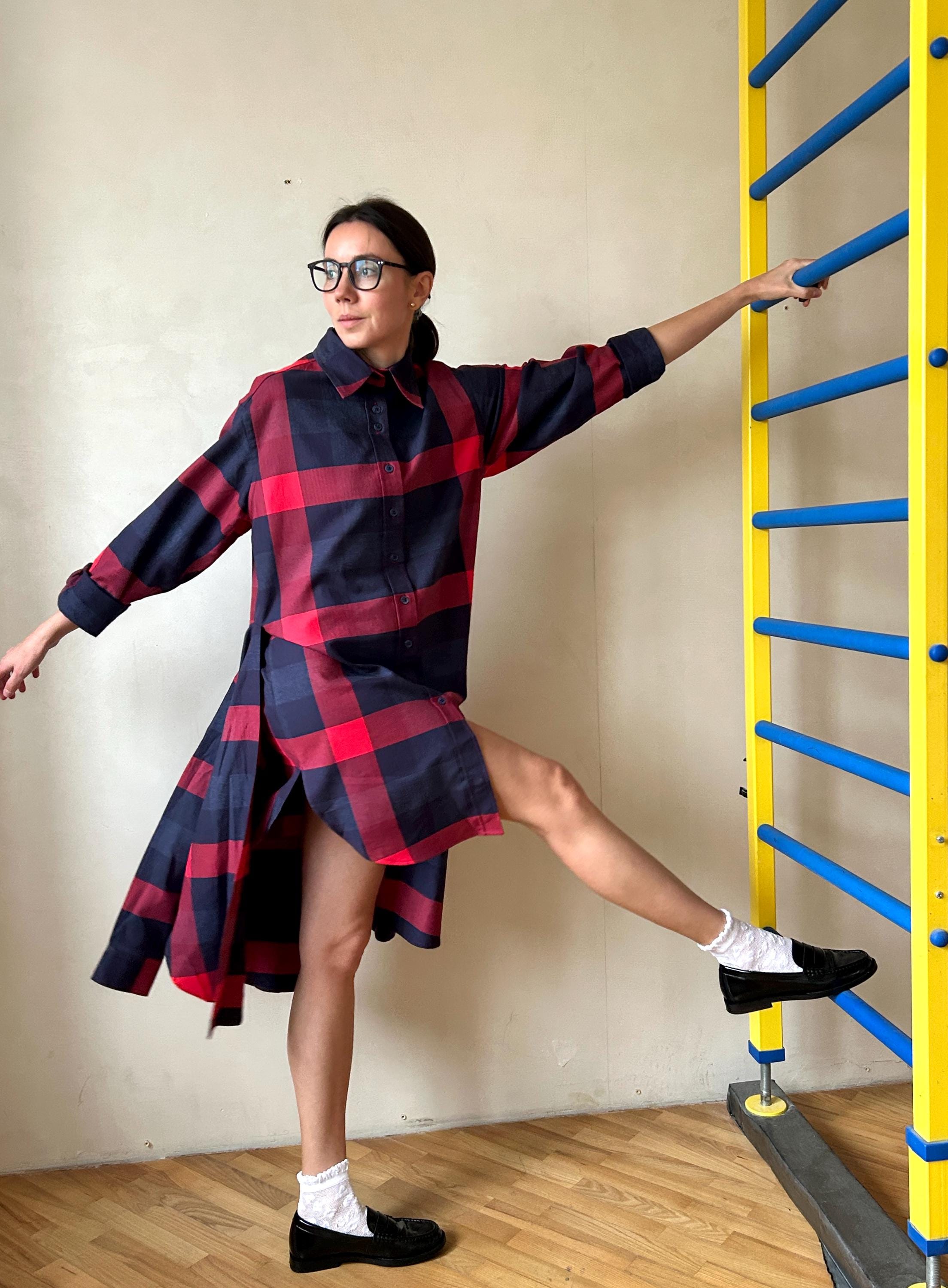Red Plaid Robe Red Plaid Shirt Dress for Women, Red Tartan Dress, Oversized Dress ...