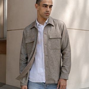 Handmade Linen Overshirt: Sand Flax Chore Jacket