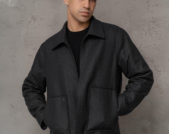 Pea Coat for men, Oversized Jacket, Patch pockets, Chore Coat, Peacoat, Shearling Single breast, Bomber, Capri Sports, Wool Wollen, Shacket