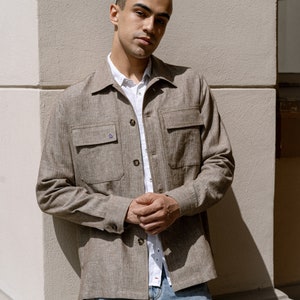 Luxury linen overshirt jacket, Smart linen shirt, Workwear jacket, made to measure, men's over-shirt, Chore shirt, handmade, Military Jacket