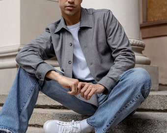 Premium overshirtjacka med fickor, Overshirt för män, designerjacka för arbetskläder, elegant skjorta, Chore Jacket, Oversized, arbetskläder för män