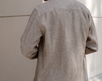 Camisa de lino: Chaqueta de trabajo para hombre, estilo de trabajo, camisa de lino