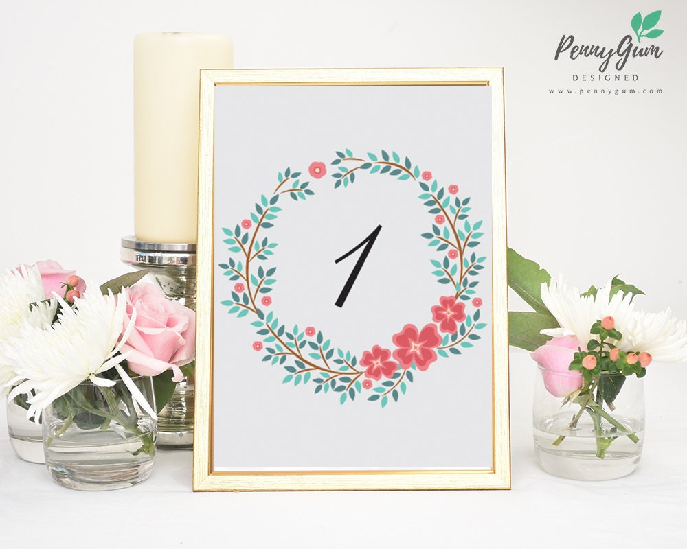 Floral Wedding Reception Table Numbers Diy Printable Wedding