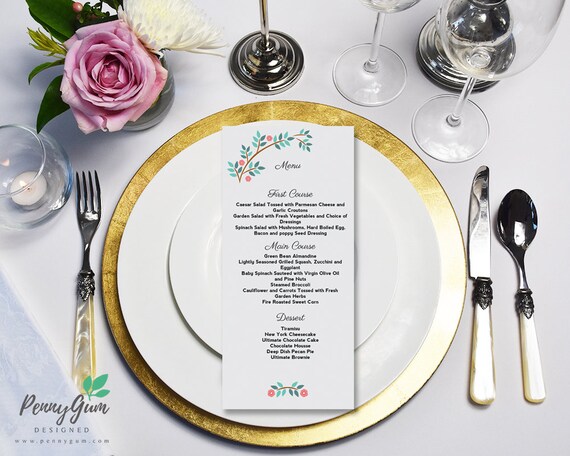 Floral Wedding Reception Food Menu Diy Printable Wedding Etsy