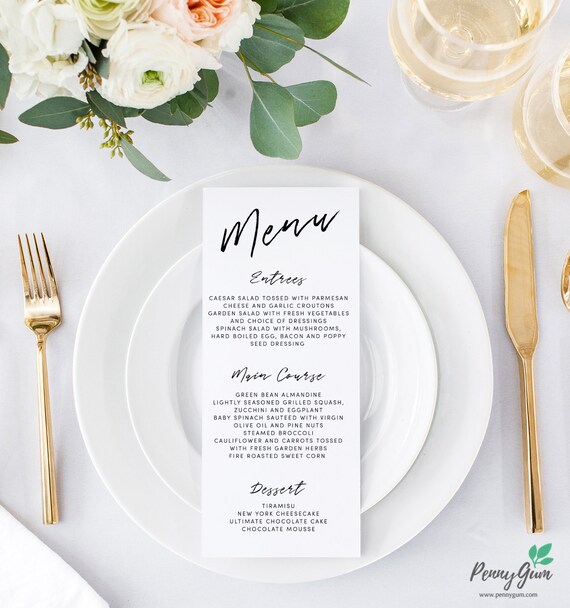 Simple Wedding Reception Food Menu Editable Template Diy Etsy